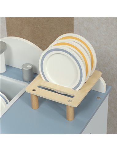 AIYAPLAY Wooden Dishwasher Playset, Kitchen Sink Toys with Faucet, Sink and Accessories, Gift for Boys Girls Toddlers