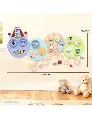 AIYAPLAY Caterpillar Busy Board with 7 Activities, for Nursery, Playroom, Home, for 3+ Years