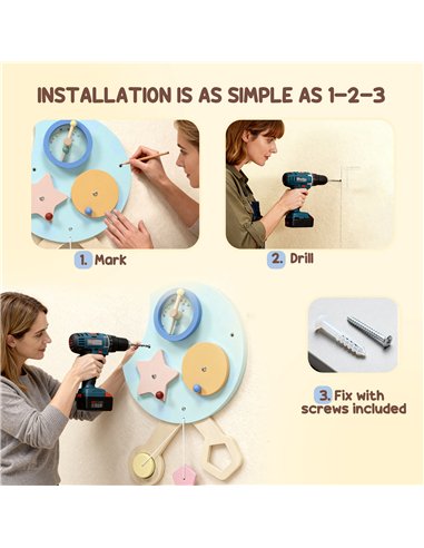 AIYAPLAY Caterpillar Busy Board with 7 Activities, for Nursery, Playroom, Home, for 3+ Years