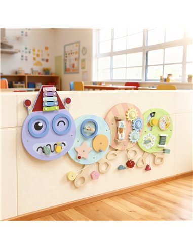 AIYAPLAY Caterpillar Busy Board with 7 Activities, for Nursery, Playroom, Home, for 3+ Years
