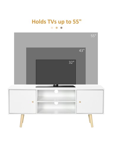HOMCOM TV Unit Cabinet for TVs up to 55 Inches, TV Stand with Storage Shelves and Wood Legs for Living Room, White