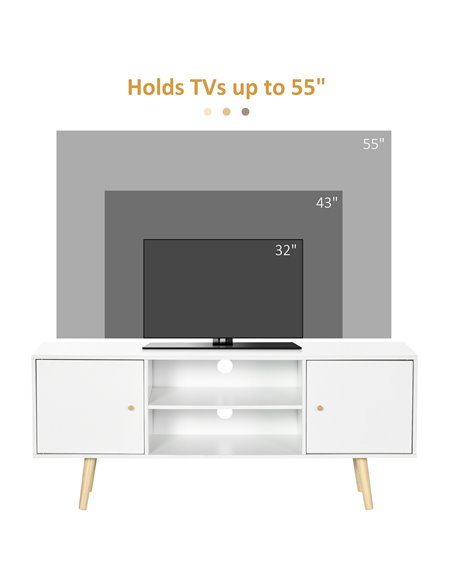 HOMCOM TV Unit Cabinet for TVs up to 55 Inches, TV Stand with Storage Shelves and Wood Legs for Living Room, White - pic 17628 | FastDaddyshop