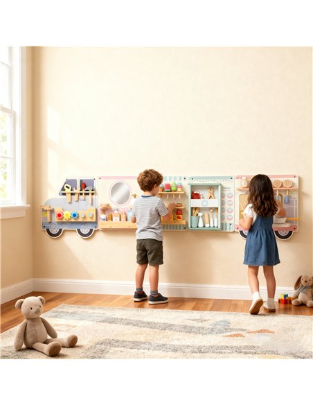 AIYAPLAY Wooden Busy Board, 5 in 1 Activity Wall Panels for Kids 3+ Years, for Daycare, Playroom, Home - pic 176281 | FastDaddyshop