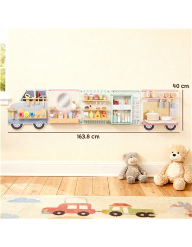 AIYAPLAY Wooden Busy Board, 5 in 1 Activity Wall Panels for Kids 3+ Years, for Daycare, Playroom, Home