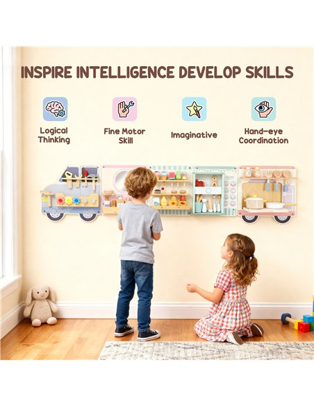 AIYAPLAY Wooden Busy Board, 5 in 1 Activity Wall Panels for Kids 3+ Years, for Daycare, Playroom, Home - pic 176285 | FastDaddyshop