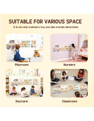 AIYAPLAY Wooden Busy Board, 5 in 1 Activity Wall Panels for Kids 3+ Years, for Daycare, Playroom, Home