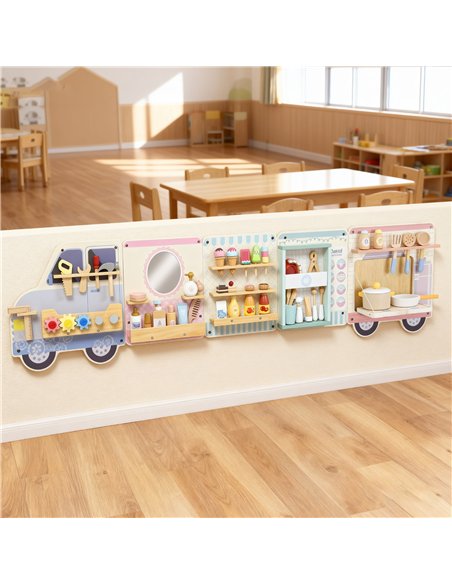AIYAPLAY Wooden Busy Board, 5 in 1 Activity Wall Panels for Kids 3+ Years, for Daycare, Playroom, Home - pic 176288 | FastDaddyshop