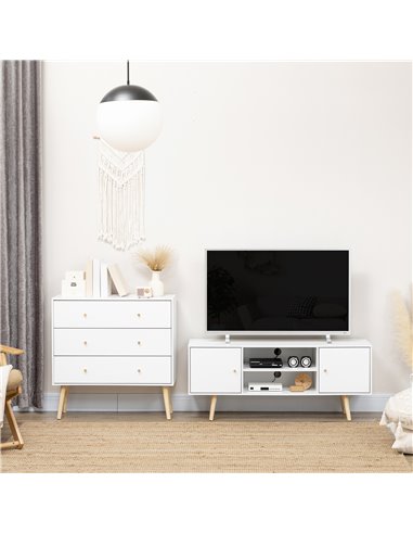 HOMCOM TV Unit Cabinet for TVs up to 55 Inches, TV Stand with Storage Shelves and Wood Legs for Living Room, White