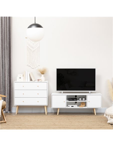 HOMCOM TV Unit Cabinet for TVs up to 55 Inches, TV Stand with Storage Shelves and Wood Legs for Living Room, White - pic 17629 | FastDaddyshop