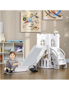 AIYAPLAY 5 in 1 Toddler Slide with Basketball Hoop, Climber, Telescope, Storage Basket, for Ages 1-3 Years, Grey 2