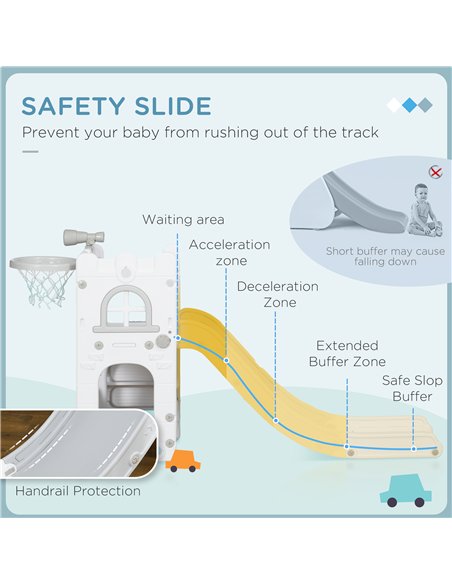 AIYAPLAY 5 in 1 Toddler Slide with Basketball Hoop, Climber, Telescope, Storage Basket, for Ages 1-3 Years, Grey - pic 176293 | FastDaddyshop