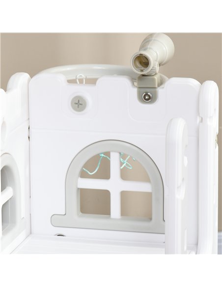 AIYAPLAY 5 in 1 Toddler Slide with Basketball Hoop, Climber, Telescope, Storage Basket, for Ages 1-3 Years, Grey - pic 176296 | FastDaddyshop