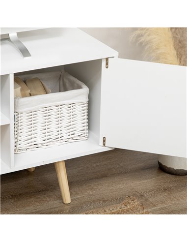 HOMCOM TV Unit Cabinet for TVs up to 55 Inches, TV Stand with Storage Shelves and Wood Legs for Living Room, White