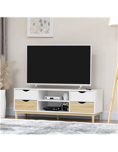 Homcom 1200mm TV Stand with Storage and Wood-Effect, White & Natural 2