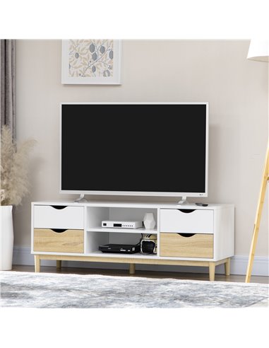 Homcom 1200mm TV Stand with Storage and Wood-Effect, White & Natural