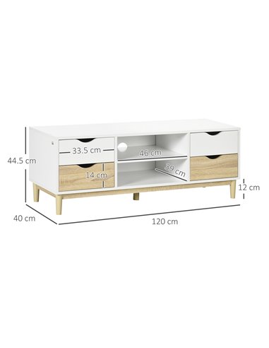 Homcom 1200mm TV Stand with Storage and Wood-Effect, White & Natural