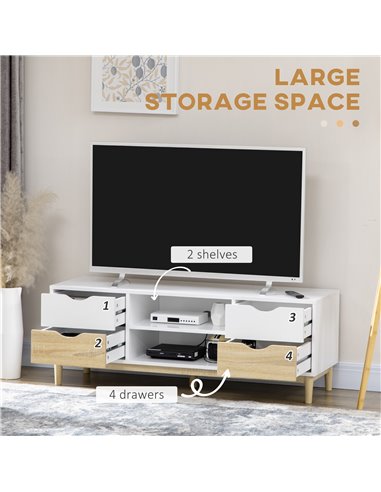 Homcom 1200mm TV Stand with Storage and Wood-Effect, White & Natural