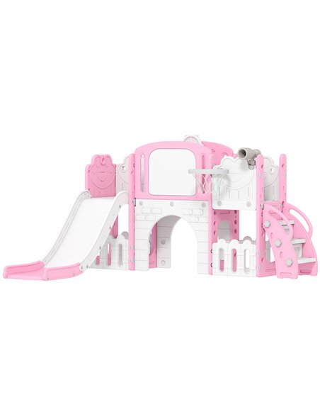 AIYAPLAY 7 in 1 Toddler Slide Set with Basketball Hoop, Climbing Frame, Telescope, Drawing Board, Storage Box, Pink - pic 176343 | FastDaddyshop