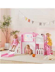 AIYAPLAY 7 in 1 Toddler Slide Set with Basketball Hoop, Climbing Frame, Telescope, Drawing Board, Storage Box, Pink 2