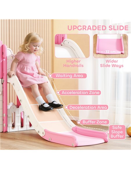AIYAPLAY 7 in 1 Toddler Slide Set with Basketball Hoop, Climbing Frame, Telescope, Drawing Board, Storage Box, Pink - pic 176347 | FastDaddyshop