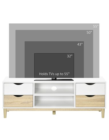 Homcom 1200mm TV Stand with Storage and Wood-Effect, White & Natural