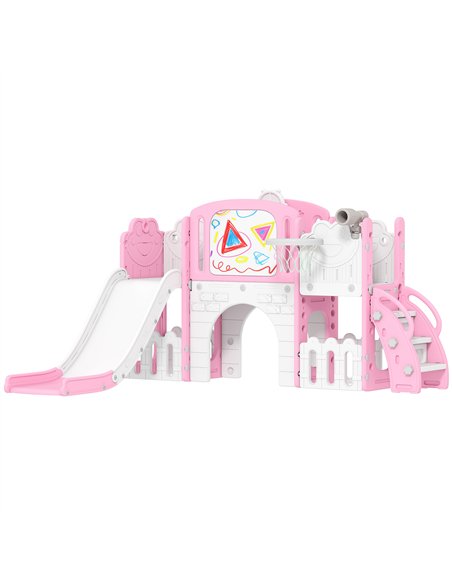 AIYAPLAY 7 in 1 Toddler Slide Set with Basketball Hoop, Climbing Frame, Telescope, Drawing Board, Storage Box, Pink - pic 176351 | FastDaddyshop