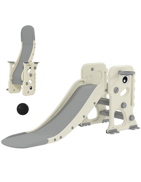 AIYAPLAY 3 in 1 Kids Slide with Climber, Basketball Hoop and Ball, Foldable Indoor Toddler Slide for Ages 2-5, Cream White - pic 176352 | FastDaddyshop