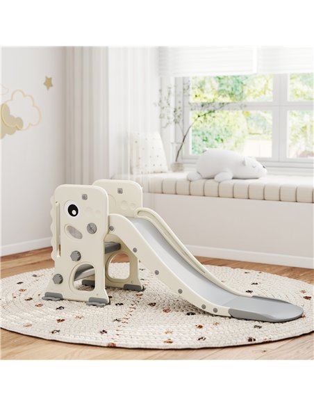 AIYAPLAY 3 in 1 Kids Slide with Climber, Basketball Hoop and Ball, Foldable Indoor Toddler Slide for Ages 2-5, Cream White - pic 176353 | FastDaddyshop