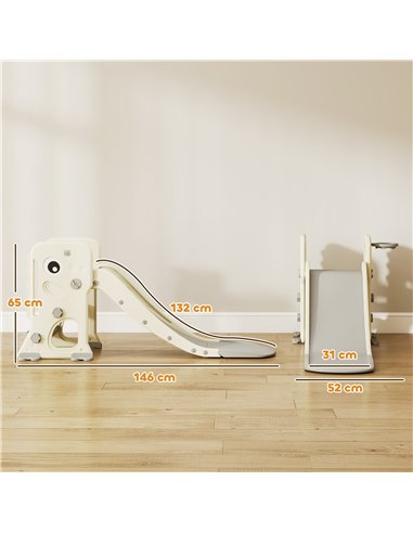 AIYAPLAY 3 in 1 Kids Slide with Climber, Basketball Hoop and Ball, Foldable Indoor Toddler Slide for Ages 2-5, Cream White