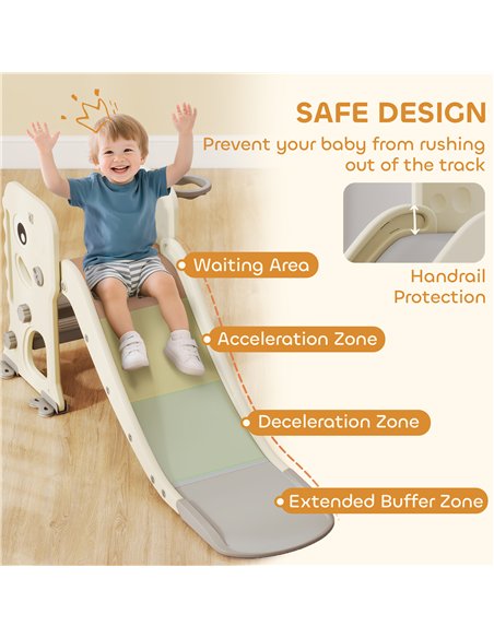 AIYAPLAY 3 in 1 Kids Slide with Climber, Basketball Hoop and Ball, Foldable Indoor Toddler Slide for Ages 2-5, Cream White - pic 176357 | FastDaddyshop