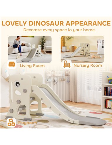 AIYAPLAY 3 in 1 Kids Slide with Climber, Basketball Hoop and Ball, Foldable Indoor Toddler Slide for Ages 2-5, Cream White
