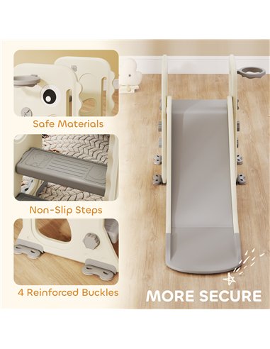 AIYAPLAY 3 in 1 Kids Slide with Climber, Basketball Hoop and Ball, Foldable Indoor Toddler Slide for Ages 2-5, Cream White