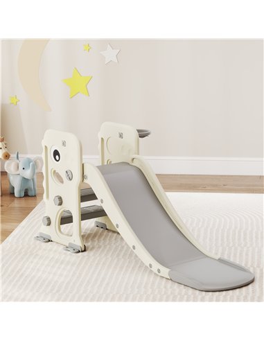 AIYAPLAY 3 in 1 Kids Slide with Climber, Basketball Hoop and Ball, Foldable Indoor Toddler Slide for Ages 2-5, Cream White