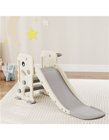 AIYAPLAY 3 in 1 Kids Slide with Climber, Basketball Hoop and Ball, Foldable Indoor Toddler Slide for Ages 2-5, Cream White - pic 176360 | FastDaddyshop