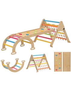 AIYAPLAY 8-in-1 Toddler Climbing Frame, Indoor Play Triangle Set with Slide, Arch and Triangle Ladder, Multicolour