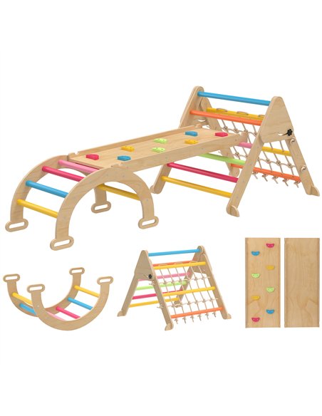 AIYAPLAY 8-in-1 Toddler Climbing Frame, Indoor Play Triangle Set with Slide, Arch and Triangle Ladder, Multicolour - pic 176361 | FastDaddyshop