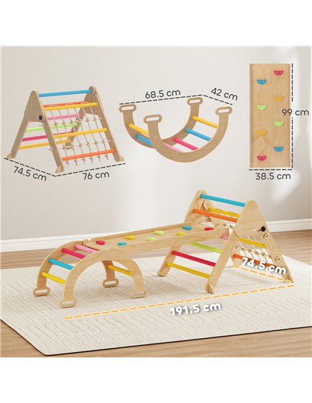 AIYAPLAY 8-in-1 Toddler Climbing Frame, Indoor Play Triangle Set with Slide, Arch and Triangle Ladder, Multicolour - pic 176363 | FastDaddyshop