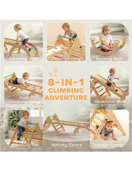 AIYAPLAY 8-in-1 Toddler Climbing Frame, Indoor Play Triangle Set with Slide, Arch and Triangle Ladder, Multicolour - pic 176364 | FastDaddyshop