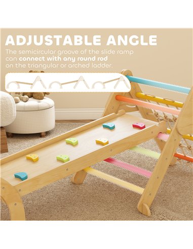 AIYAPLAY 8-in-1 Toddler Climbing Frame, Indoor Play Triangle Set with Slide, Arch and Triangle Ladder, Multicolour