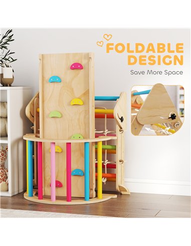 AIYAPLAY 8-in-1 Toddler Climbing Frame, Indoor Play Triangle Set with Slide, Arch and Triangle Ladder, Multicolour