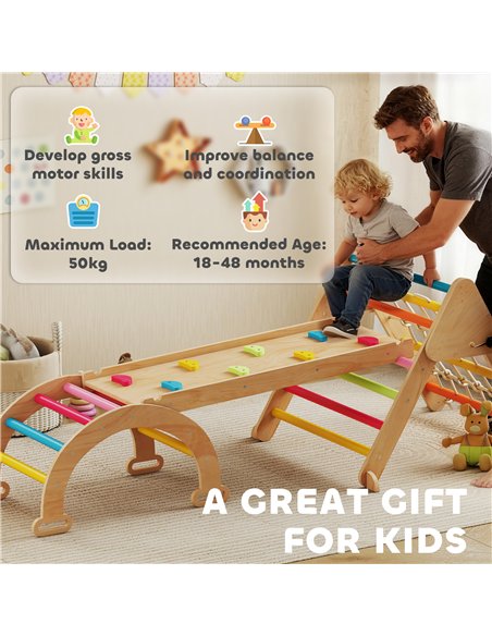 AIYAPLAY 8-in-1 Toddler Climbing Frame, Indoor Play Triangle Set with Slide, Arch and Triangle Ladder, Multicolour - pic 176368 | FastDaddyshop