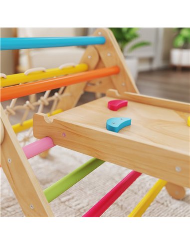 AIYAPLAY 8-in-1 Toddler Climbing Frame, Indoor Play Triangle Set with Slide, Arch and Triangle Ladder, Multicolour