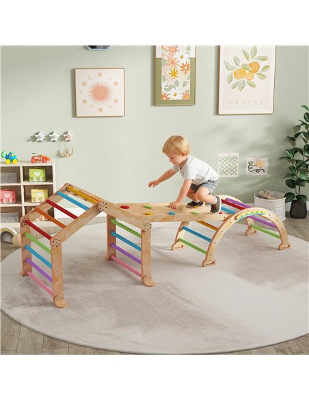 AIYAPLAY 9 in 1 Toddler Climbing Frame with Ramp, Slide, Arch, Ladder, Blackboard for 18-48 Months - pic 176371 | FastDaddyshop