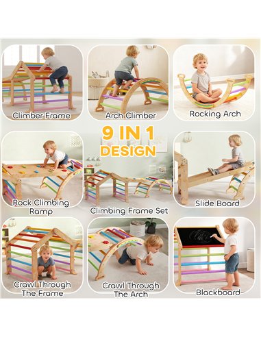 AIYAPLAY 9 in 1 Toddler Climbing Frame with Ramp, Slide, Arch, Ladder, Blackboard for 18-48 Months