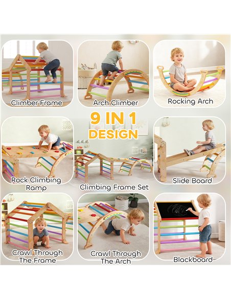 AIYAPLAY 9 in 1 Toddler Climbing Frame with Ramp, Slide, Arch, Ladder, Blackboard for 18-48 Months - pic 176373 | FastDaddyshop