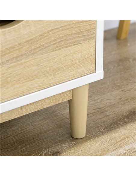 HOMCOM Modern TV Stand Unit for TVs up to 55" with Storage Shelves and Drawers, 120cmx40cmx44.5cm, White and Natural - pic 17638 | FastDaddyshop