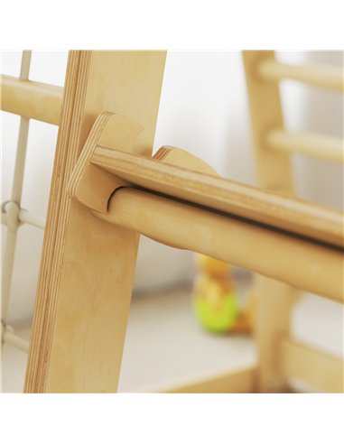 AIYAPLAY 6 in 1 Kids Climbing Frame with Slide, Monkey Bars, Gymnastics Rings, Ladder, Climbing Net, for 3-6 Years, Natural Tone