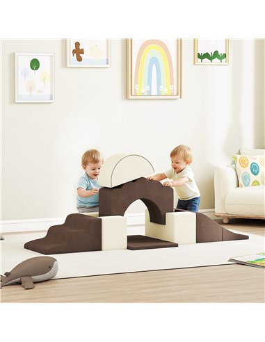 AIYAPLAY 7 Piece Kids Soft Play Set with Detachable Cover, Baby Indoor Climb and Crawl Foam Toy for Toddlers, Preschoolers, Brow