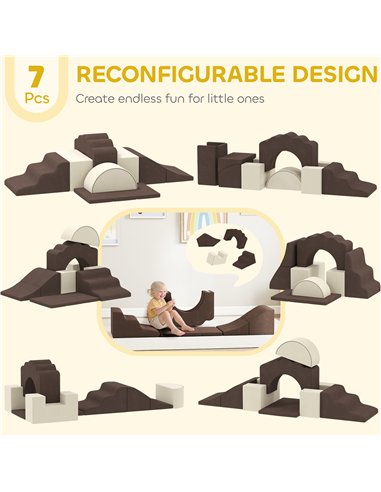 AIYAPLAY 7 Piece Kids Soft Play Set with Detachable Cover, Baby Indoor Climb and Crawl Foam Toy for Toddlers, Preschoolers, Brow