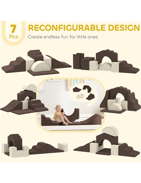 AIYAPLAY 7 Piece Kids Soft Play Set with Detachable Cover, Baby Indoor Climb and Crawl Foam Toy for Toddlers, Preschoolers, Brow - pic 176391 | FastDaddyshop